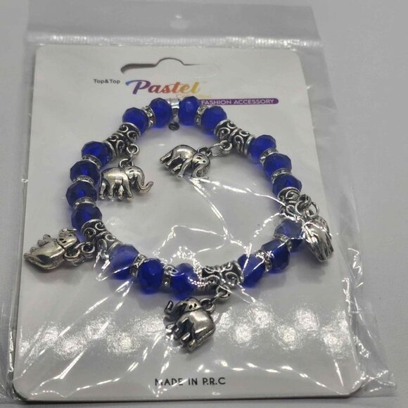 NEW Fashion accessory 5 Elephant Blue Beaded Bracelet - Picture 1 of 3